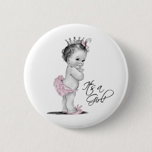 Macaron Rond 5 Cm Bouton Adorable Princesse Rose C'est une Fille
