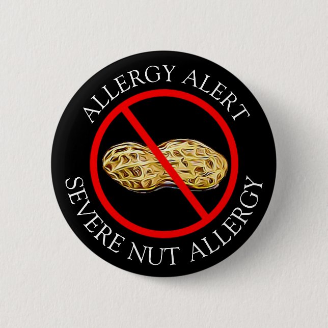 Macaron Rond 5 Cm Bouton Alerte d'allergie aux arachides sévères (Devant)