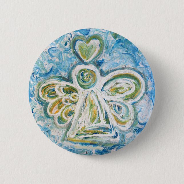 Macaron Rond 5 Cm Bouton Angel bleu or (Devant)