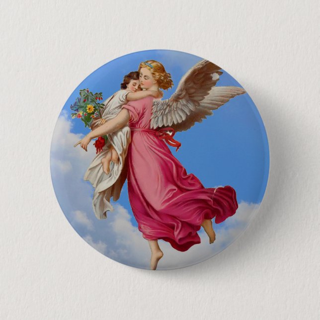 Macaron Rond 5 Cm Bouton Angel Et Enfant Du Gardien (Devant)