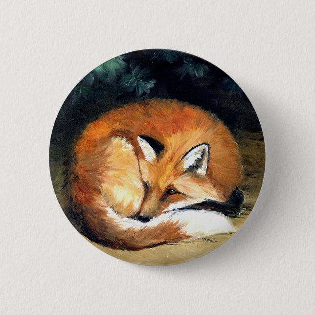 Macaron Rond 5 Cm Bouton animal d'art "de Fox somnolent" (Devant)