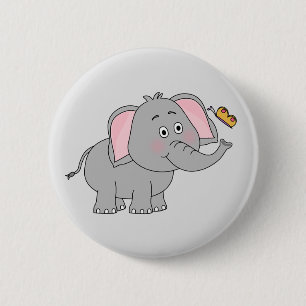 Macaron Rond 5 Cm Bouton Animé d'éléphant