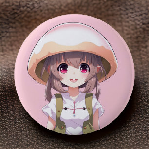 Macaron Rond 5 Cm Bouton Anime Fille Champignon Mignon - Art Kawaii 