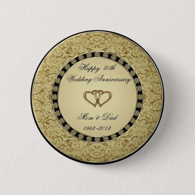 Macaron Rond 5 Cm Bouton Anniversaire Mariage d'or (Devant)