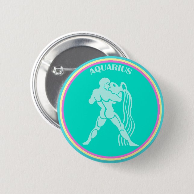 Macaron Rond 5 Cm Bouton Aquarius (Devant & derrière)