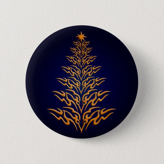 Macaron Rond 5 Cm Bouton Arbre de Noël bleu élégant (Devant)