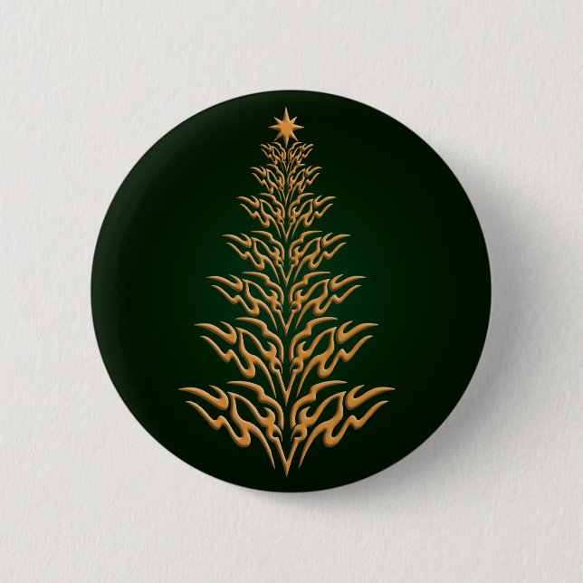 Macaron Rond 5 Cm Bouton Arbre de Noël élégant et vert (Devant)