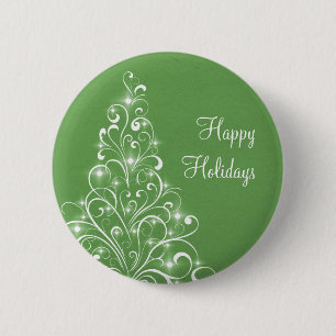 Macaron Rond 5 Cm Bouton Arbre de Vacances Étincelant, Vert
