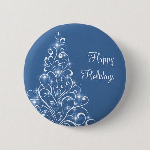 Macaron Rond 5 Cm Bouton Arbre de Vacances Parkly, Bleu