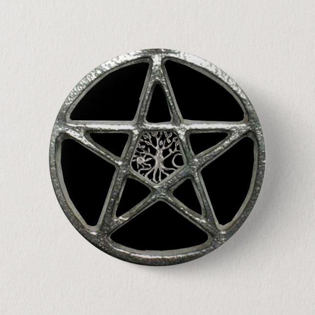 Macaron Rond 5 Cm Bouton Arbre Pentacle De Vie (Devant)