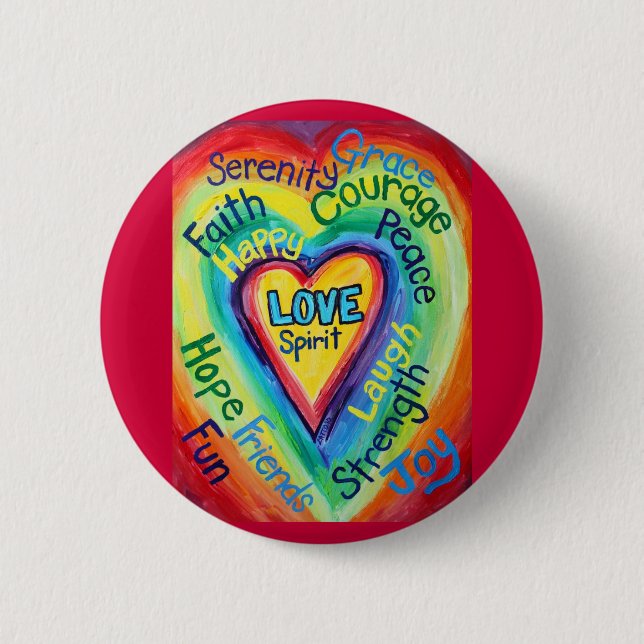 Macaron Rond 5 Cm Bouton Arc-en-ciel Coeur Esprit Mots (Devant)
