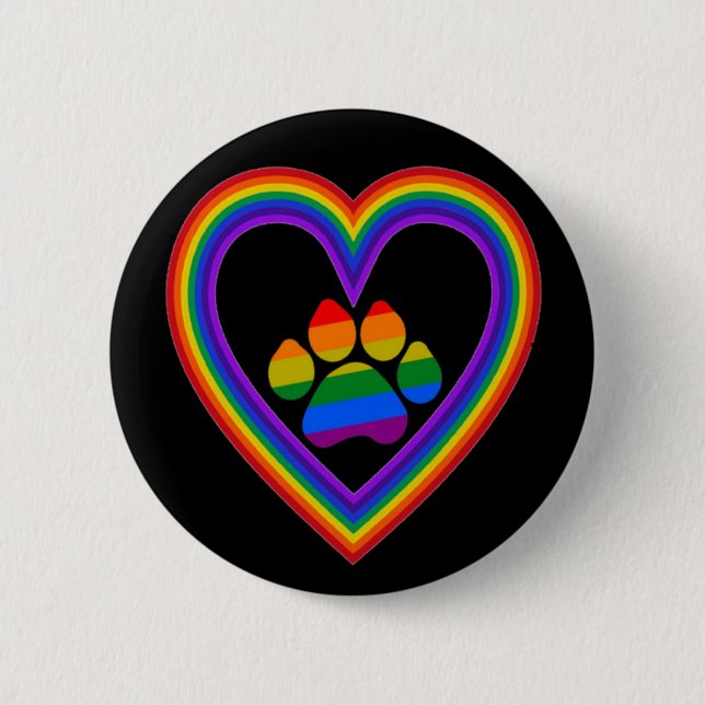 Macaron Rond 5 Cm Bouton Arc-en-ciel Coeur et Paw Arc-en-ciel (Devant)