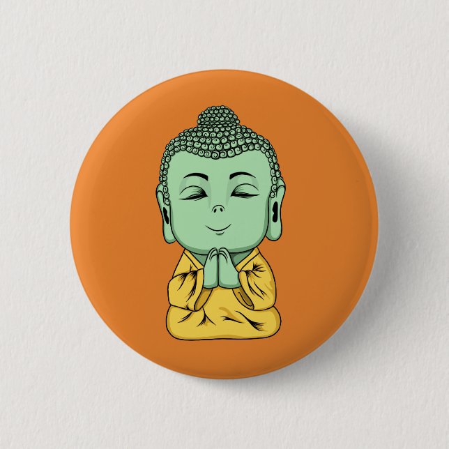 Macaron Rond 5 Cm Bouton arrière de Pin de Bouddha Namaste (Devant)