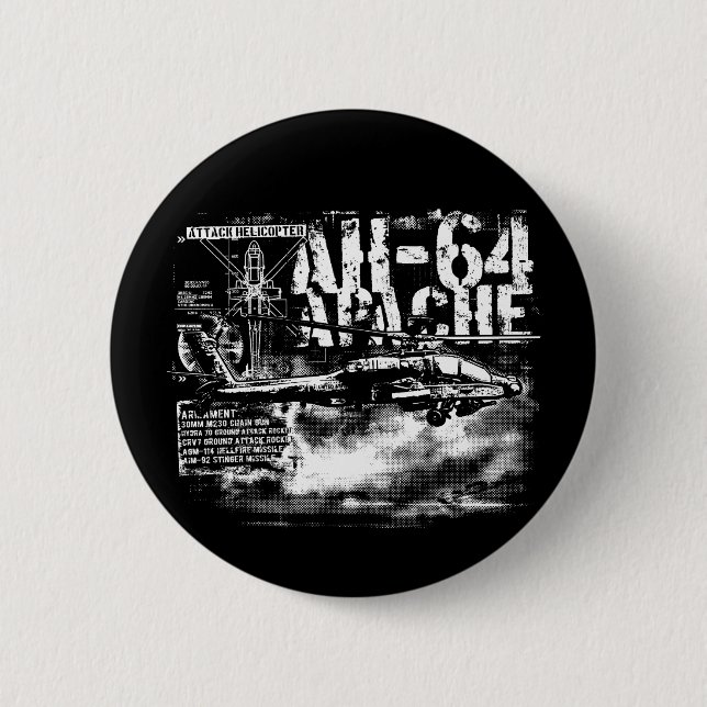 Macaron Rond 5 Cm Bouton Arrondi Apache AH-64 (Devant)