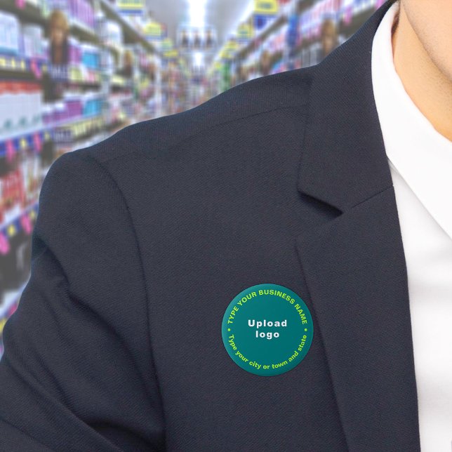 Macaron Rond 5 Cm Bouton Arrondi Turquoise de marque commerciale (Build brand name awareness. Circular business brand texts on teal green button.)