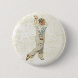 Macaron Rond 5 Cm Bouton avec le joueur de golf vintage