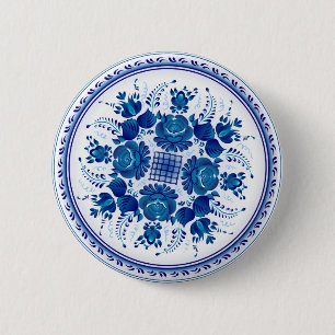 Macaron Rond 5 Cm Bouton avec l'ornement dans le style Gzhel