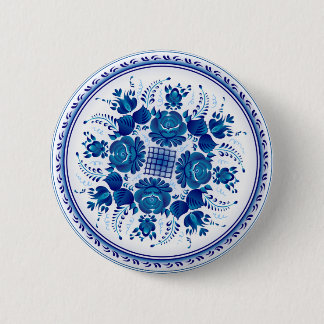 Macaron Rond 5 Cm Bouton avec l'ornement dans le style Gzhel