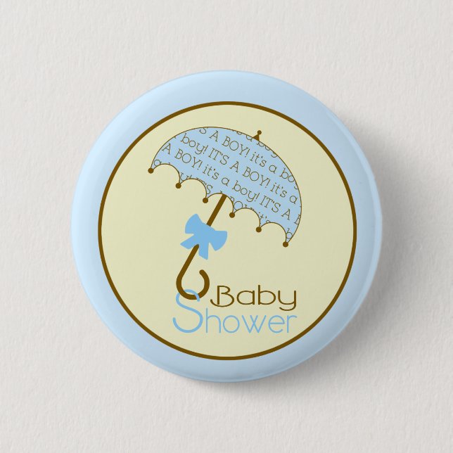 Macaron Rond 5 Cm Bouton Baby shower bleu - Parapluie (Devant)