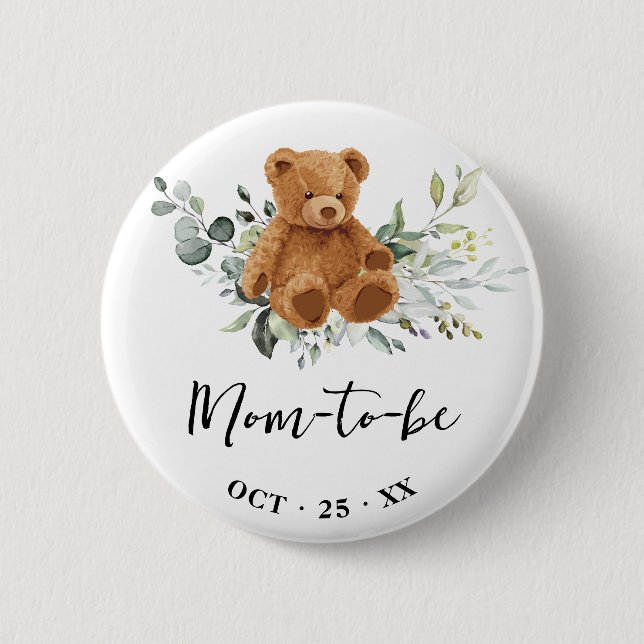 Macaron Rond 5 Cm Bouton Baby shower de la verdure pour maman (Devant)