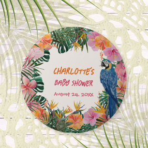 Macaron Rond 5 Cm Bouton Baby shower de perroquet de la jungle tropi