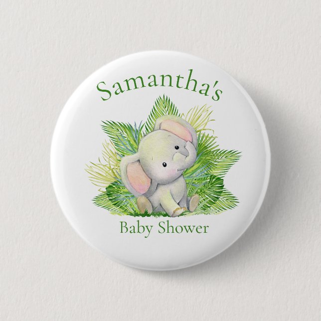 Macaron Rond 5 Cm Bouton Baby shower éléphant Safari (Devant)