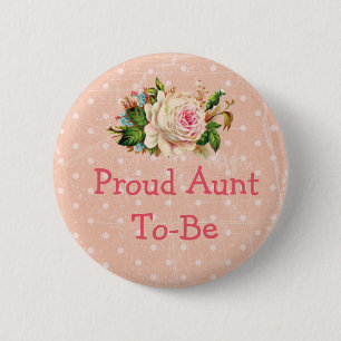 Macaron Rond 5 Cm Bouton Baby shower "Fier Tante à être" Corail