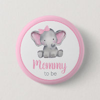 Bouton Baby shower Fille Eléphante Rose pour maman