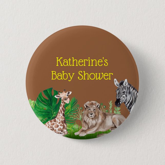 Macaron Rond 5 Cm Bouton Baby shower Jungle Safari (Devant)