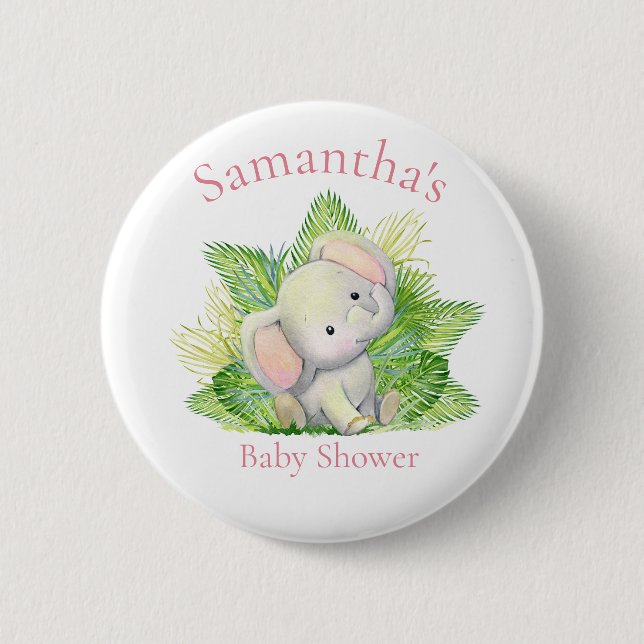 Macaron Rond 5 Cm Bouton Baby shower rose éléphant Safari (Devant)