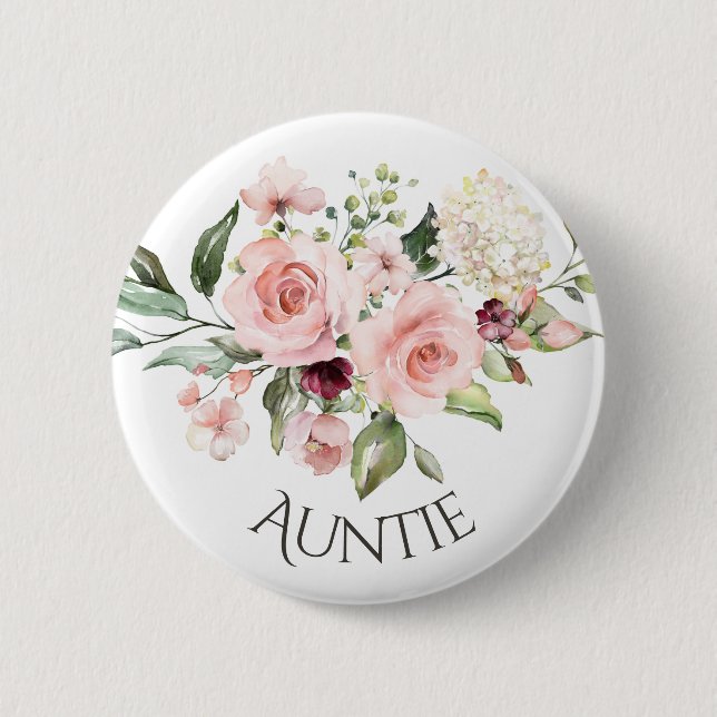 Macaron Rond 5 Cm Bouton Baby shower rose Roses Bouton Tante (Devant)