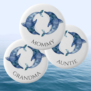 Macaron Rond 5 Cm Bouton Baby shower Sea Life Twins Grand-mère
