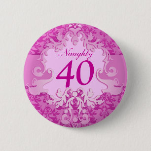 Macaron Rond 5 Cm Bouton/badge d'éléphant damassé "Naughty 40"