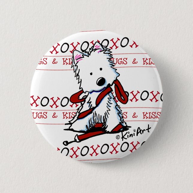 Macaron Rond 5 Cm Bouton Baisers et accolades Westie Pin (Devant)