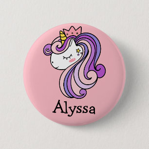 Macaron Rond 5 Cm Bouton Balise Nom de la licorne rose mou