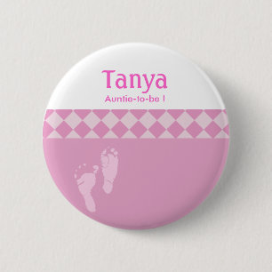 Macaron Rond 5 Cm Bouton Balise Nom du Baby shower Pink Baby Feet