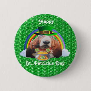 Macaron Rond 5 Cm Bouton Basset Hound Bonne St Patrick's Day