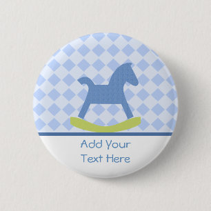 Macaron Rond 5 Cm Bouton bébé garçon bleu et jaune cheval à bascule 