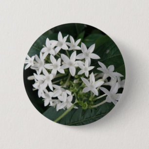 Macaron Rond 5 Cm Bouton Belle Fleurs Tropicales Blancs