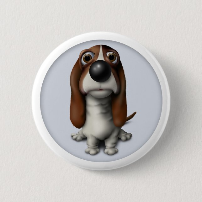 Macaron Rond 5 Cm Bouton BH1 de Basset Hound (Devant)