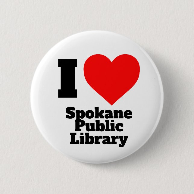 Macaron Rond 5 Cm Bouton Bibliothèque publique I Heart Spokane (Devant)