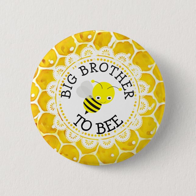 Macaron Rond 5 Cm Bouton Big Brother to Bee Baby shower (Devant)