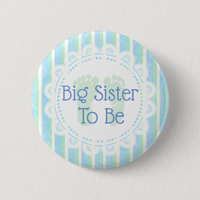 Macaron Rond 5 Cm Bouton Big Sister to be Blue Green Baby shower (Devant)
