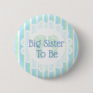 Macaron Rond 5 Cm Bouton Big Sister to be Blue Green Baby shower