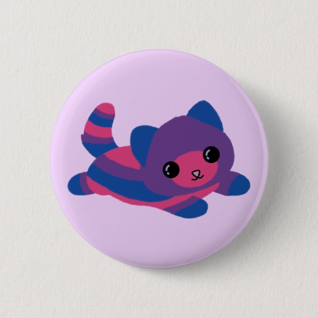 Macaron Rond 5 Cm Bouton Bisexuel Pride Chat (Devant)