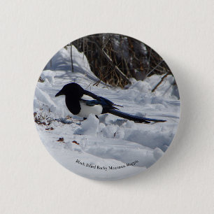 Macaron Rond 5 Cm Bouton Black Billed Rocky Mountain Magpie