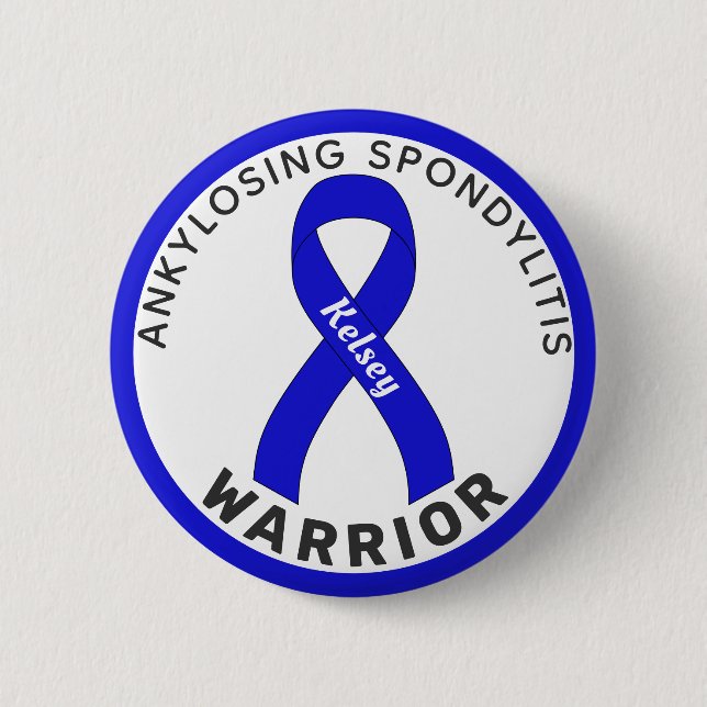 Macaron Rond 5 Cm Bouton blanc Ankyloss Spondylitis Warrior Ribbon (Devant)