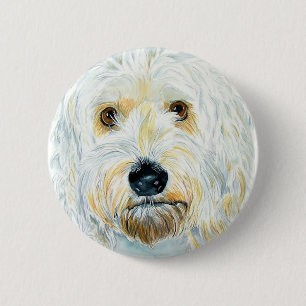 Macaron Rond 5 Cm Bouton blanc de Labradoodle Maggie