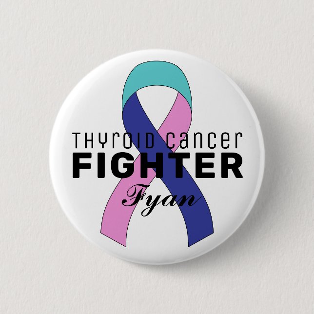 Macaron Rond 5 Cm Bouton blanc du ruban du cancer thyroïde (Devant)