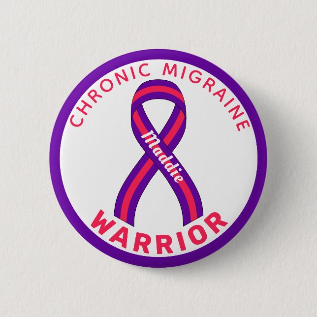 Macaron Rond 5 Cm Bouton blanc du Ruban du guerrier migraineur chron (Devant)